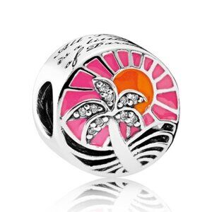 Pandora Retired Sterling Silver Tropical Sunset Palm Tree Charm 792116ENMX